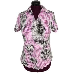Women's JoFit Pink & Black Scalloped Hem Golf Athletic Polo | Size Medium